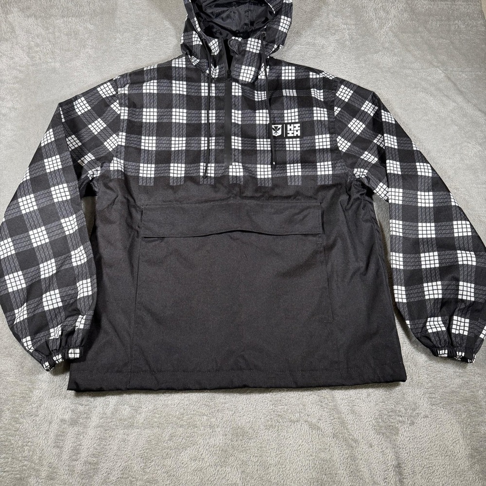 Hawaii's‎ Finest Palaka Rain Jacket Mens Medium Black Hooded 1/4 Zip Pullover